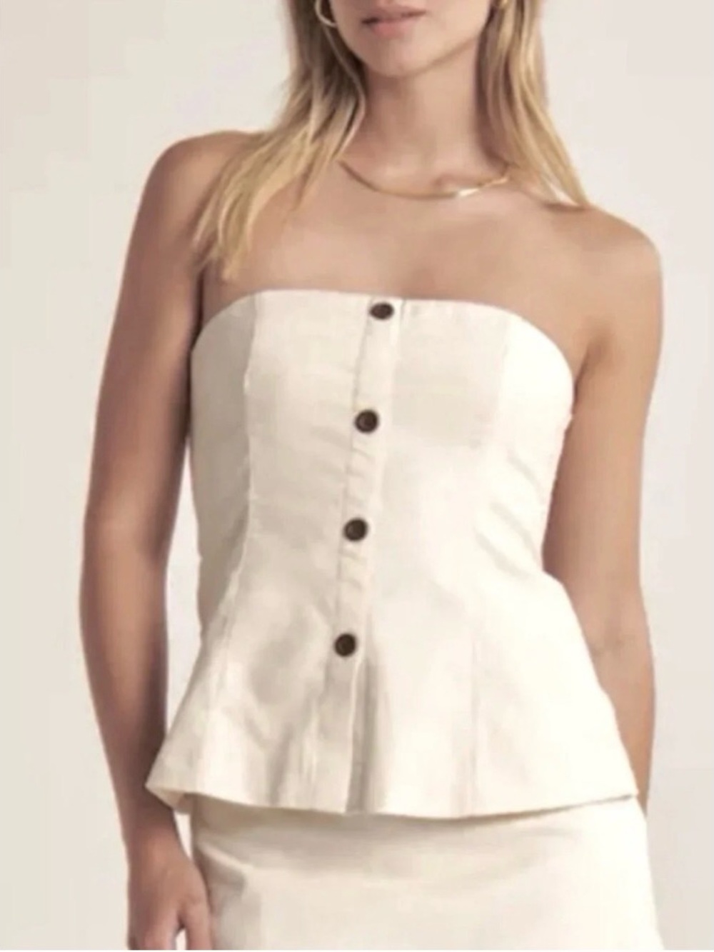 Abercrombie & Fitch Cream Strapless Button-Front Peplum Camisole